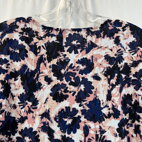Adrienne Vittadini Button Up Floral Top 3/4 Sleeve Blue/Multi Floral Large - Picture 6 of 9